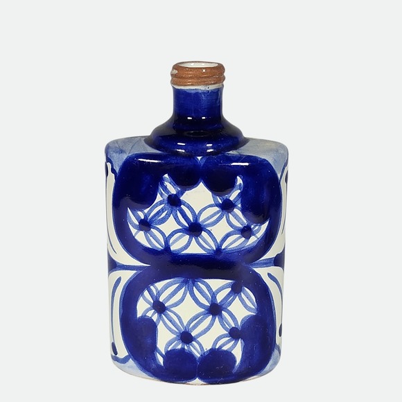 Handmade Other - Mexican‎ Talavera Pottery Bottle Flask Cobalt Blue White Hand Painted Mexico